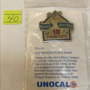 Dodgers 18 Strikeouts Pin Koufax Martinez June 4, 1990